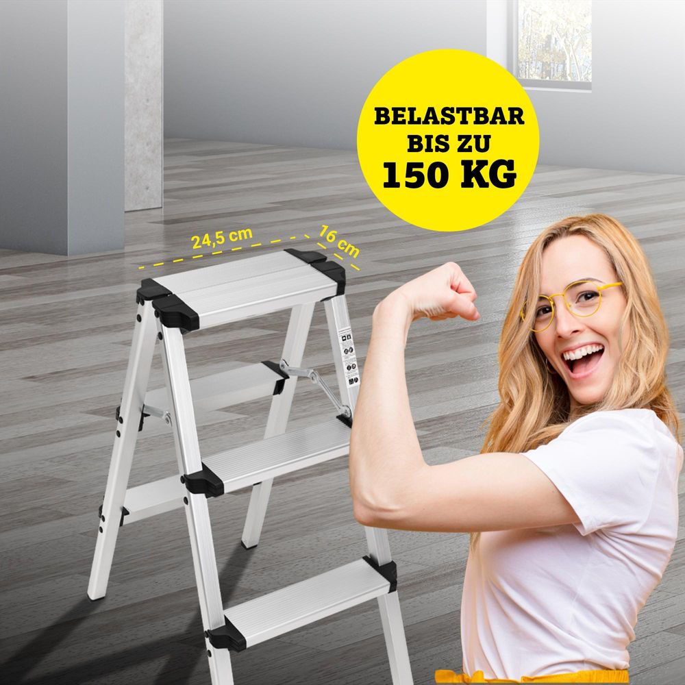 Craftfull Doppel-Klapptritt CF-131A | Aluminium-Trittleiter - Anti-Rutsch - Leiter - Klappbar - Sicherheitsbügel - 150 kg - 2-5 Stufen (2 x 3 Stufen)