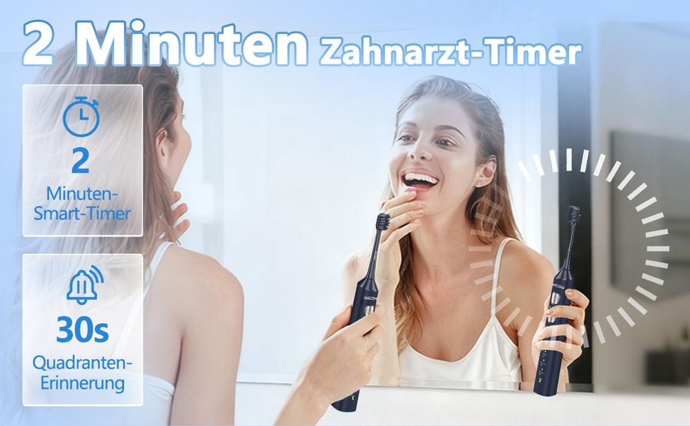MCURO Elektrische Schallzahnbürste, 45.000 VPM, 5 Modi & 3 Intensitätsstufen, Type-C Schnellladung, 180 Tage Akku, 6 Bürstenköpfe, Dunkelblau