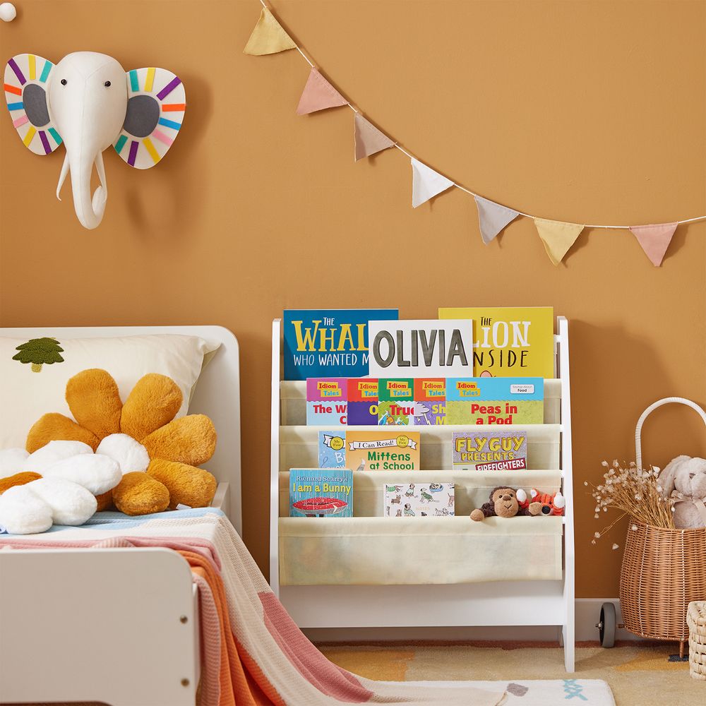 SoBuy Bücherregal Kinder mit stauraum Büchergestell Zeitungsständer Kinderregal kinderzimmer möbel Kindergarten Spielzeugregal FRG225-W