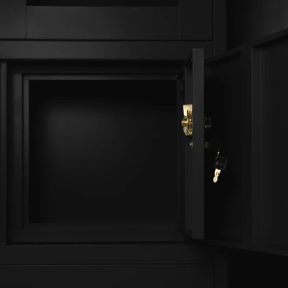 Büroschrank Aktenschrank Tresor Schubladen Geheimfach Stahlblech 185 cm x 90 cm x 40 cm (H x B x T) Farbe: Schwarz