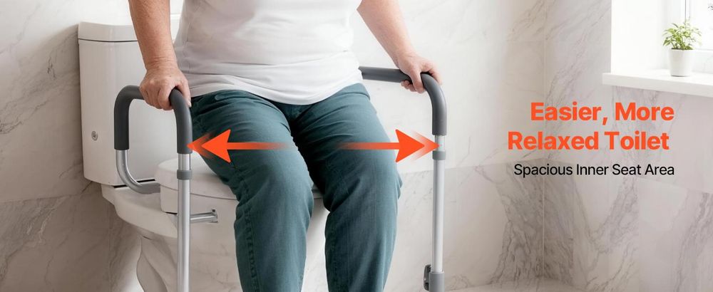 VEVOR Erhöhter Toilettensitz mit Armlehnen, 159 kg Tragfähigkeit, 12,7 cm Erhöhung & verstellbare Breite, verbreiterter erhöhter Toilettensitz mit Griffen für Senioren, ältere Menschen, Behinderte, Erwachsene
