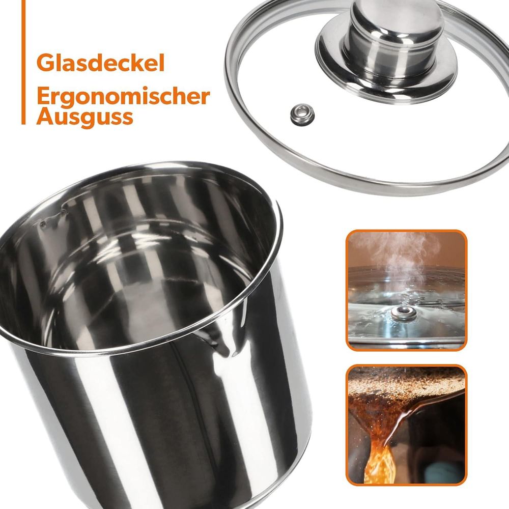 KADAX hoher Topf mit dichtem Glasdeckel, 1.2L, Silberkanne
