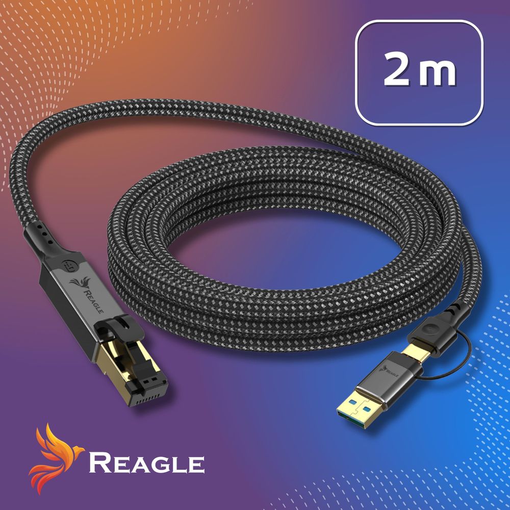 USB C USB A auf RJ45 Ethernet Kabel 2m LAN Adapter 1000Mbps Gigabit Netzwerkkarte für Laptop PC Smartphone Tablet Nintendo Switch Aluminium