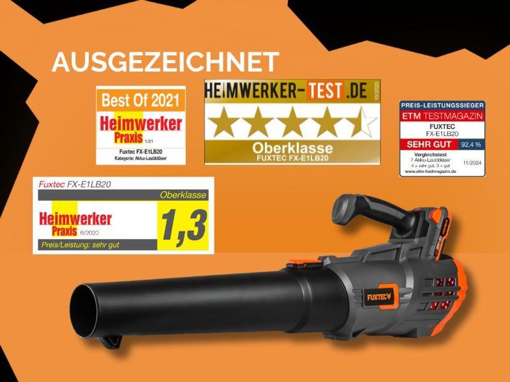 FUXTEC Akku Laubbläser FX-E1LB20 SET1 - 20V | 2,4Kg |137km/h Blasgeschwindigkeit | geringe Lautstärke 96db(A) | 1 x Akku 4Ah| 1 x Ladegerät 1A
