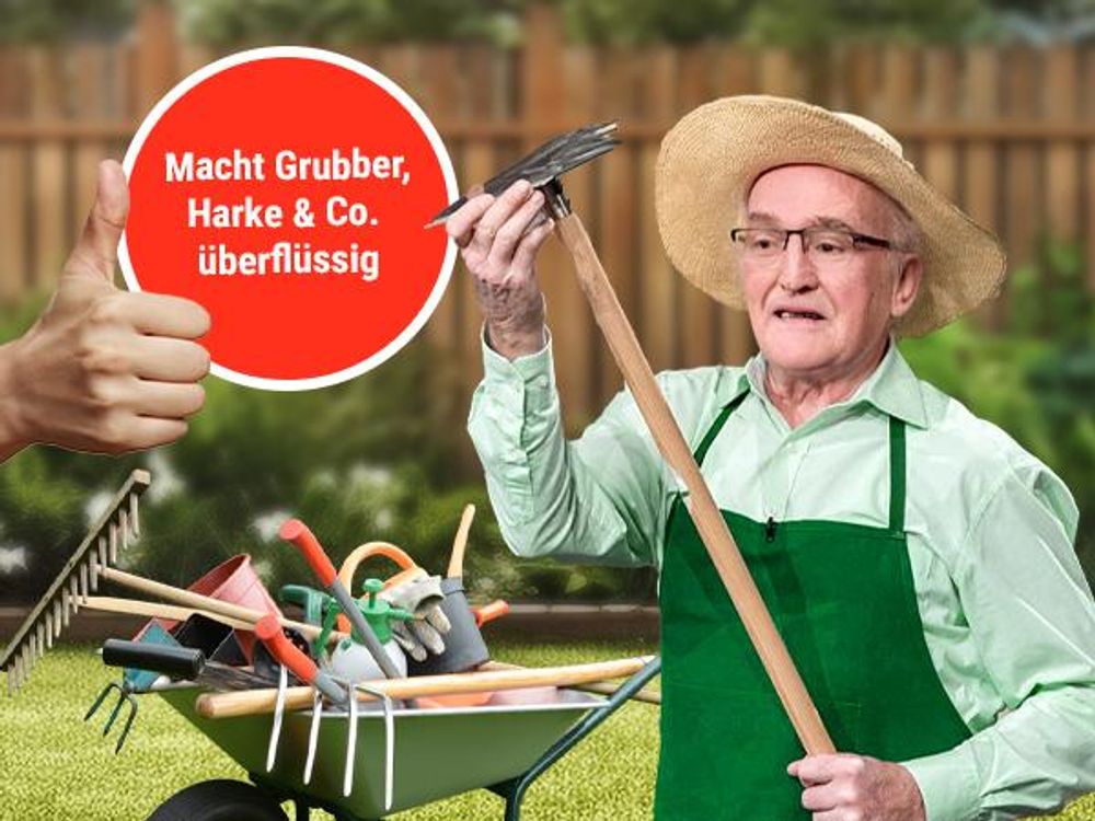 RUWI MULTIHARKE 8in1 | Garten Harke - ohne Stiel - Rückenschonend - Gemüse & Blumen Beet - Unkraut jäten - Boden lockern - Pflanzlöcher graben