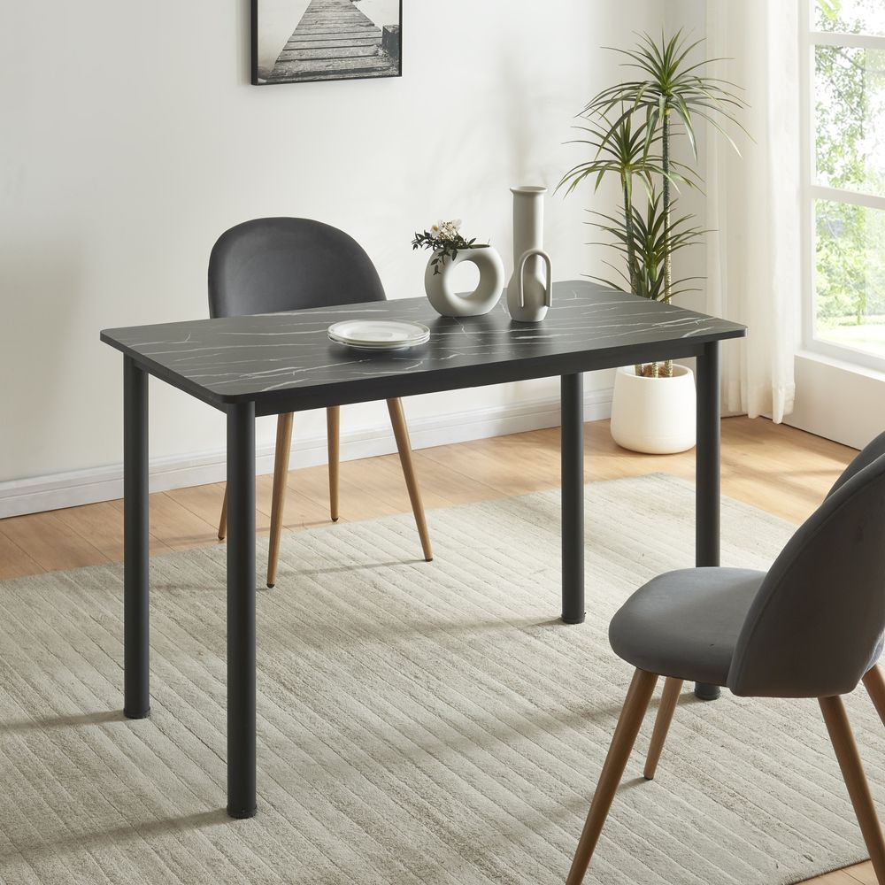 Esstisch ’Tammela’ für 4 Personen 120 x 60 cm Stahlbeine Marmor-Optik, schwarz