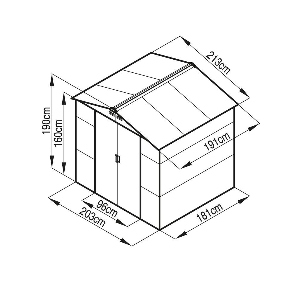 Wymiary konstrukcji domku ogrodowego G21 GAH 407