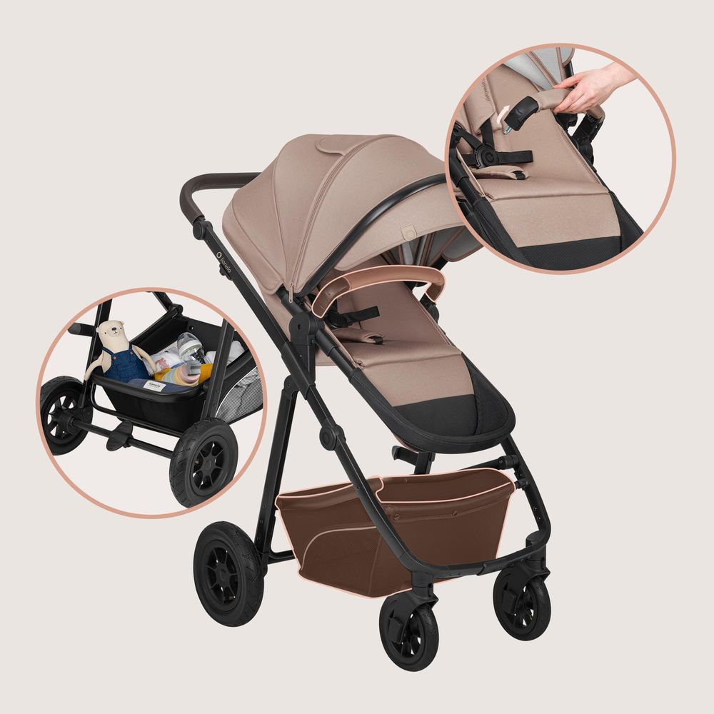Lionelo Bianka 3in1 Kinderwagen, Autotransporter, Autositz, klappbar, Travel System Rückenlehne verstellbar 360o Räder Polsterung, Verdeck XXL-Beige