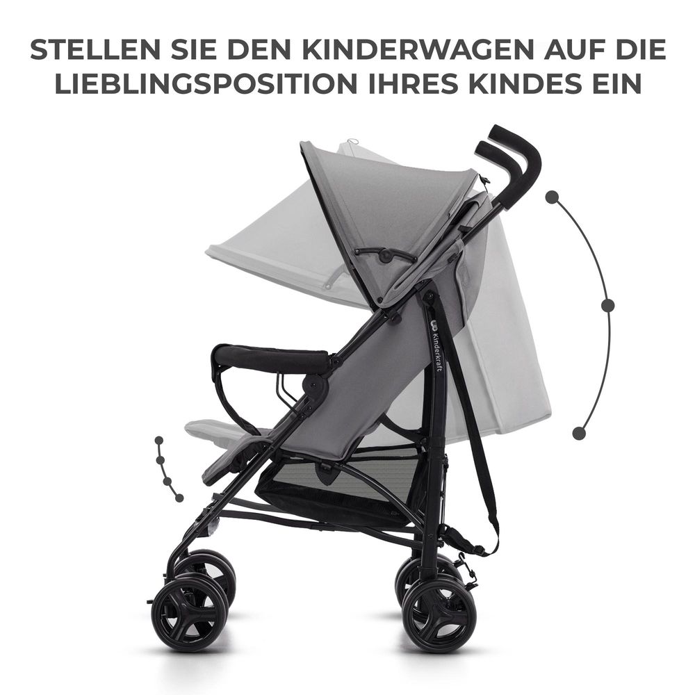 Kinderkraft TIK - Spazierbuggy Regenschirm - ultraleicht (6,5 kg) - zusammenklappbar - Liegeposition - nicht durchstoßbare Reifen - Grau