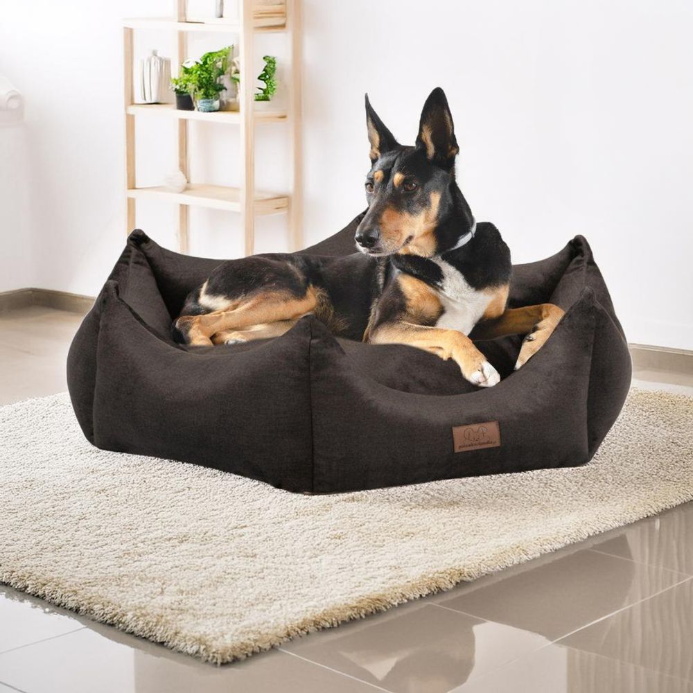 Die Villa 75x38x20 cm, Hundebett mit Rand, Haustierbett, Bett, Bodenbett, Hundekissen, Hundesofa, Katzenbett, Hundekörbchen, (gestreift/beige)