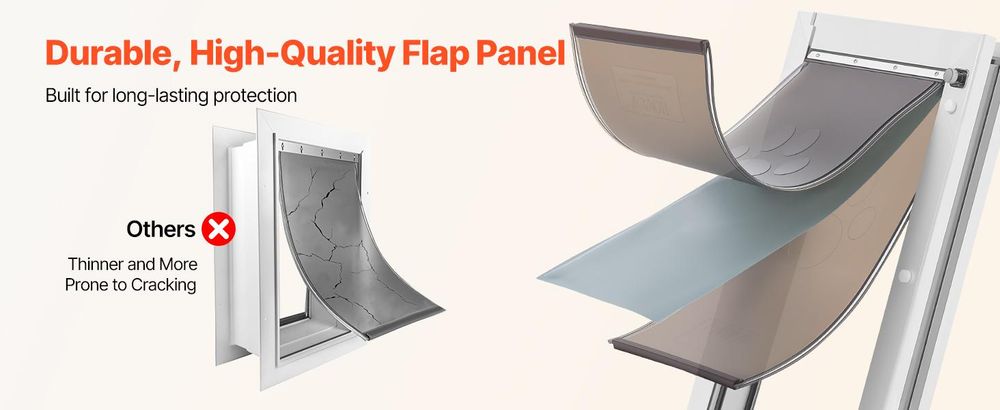 VEVOR Haustür, 21 cm x 30,3 cm Aluminiumrahmen mit Schloss und Klappsystem, wetterfeste Hundetür, einfach zu installieren in Innen- oder Außentüren, Haustür geeignet für Katzen und Hunde (Weiß-Klein), L, 3 Paneele-a