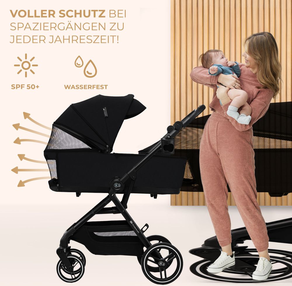 Kinderkraft YOXI 2-in-1 Kinderwagen bis 27 kg - Babywanne & Sportaufsatz - leicht - pannensichere Räder - TRAVEL SYSTEM - Grün