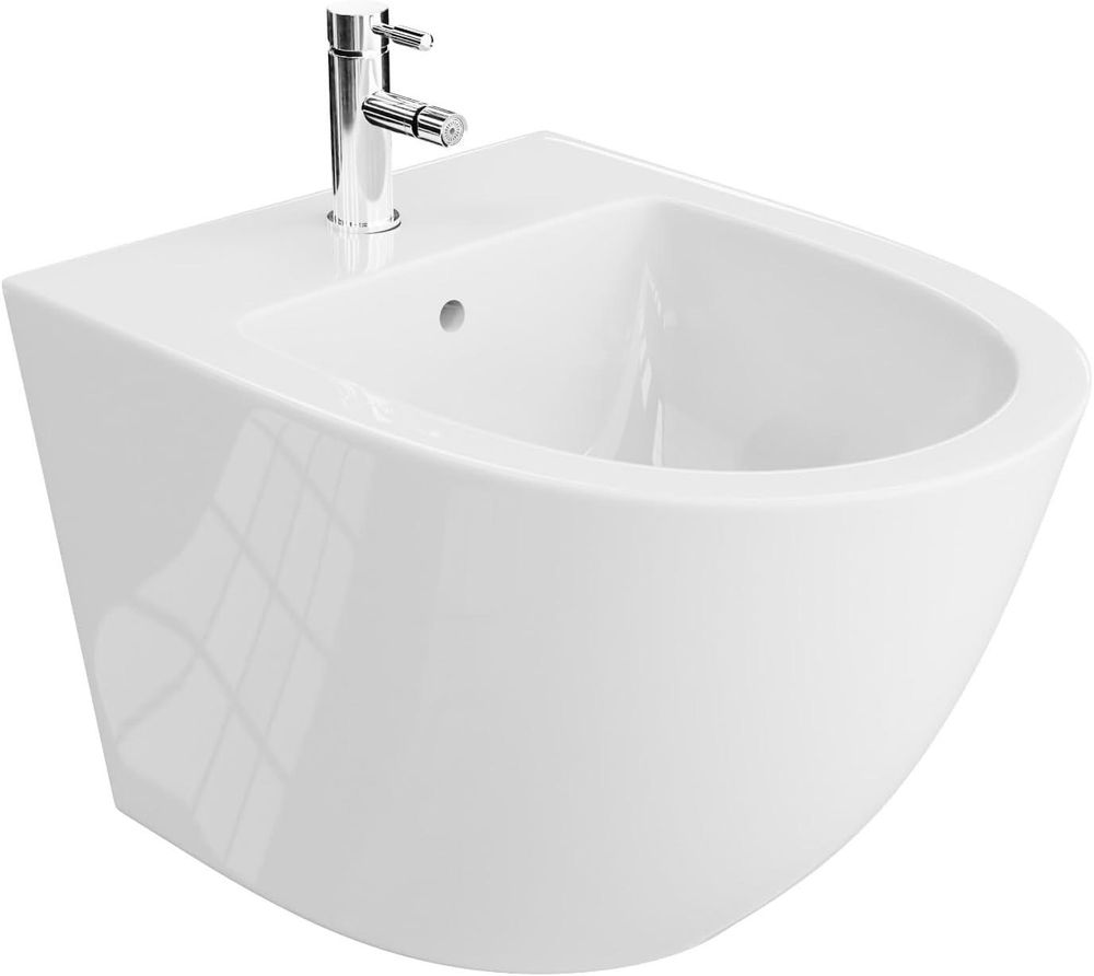 LAVITA Universal Wand-Bidet Sofi mit Hahnloch und Überlaufschutz aus Keramik | Sitzwaschbecken zur Montage an der Wand | Hygienisch |36,5x49x32,5 cm |