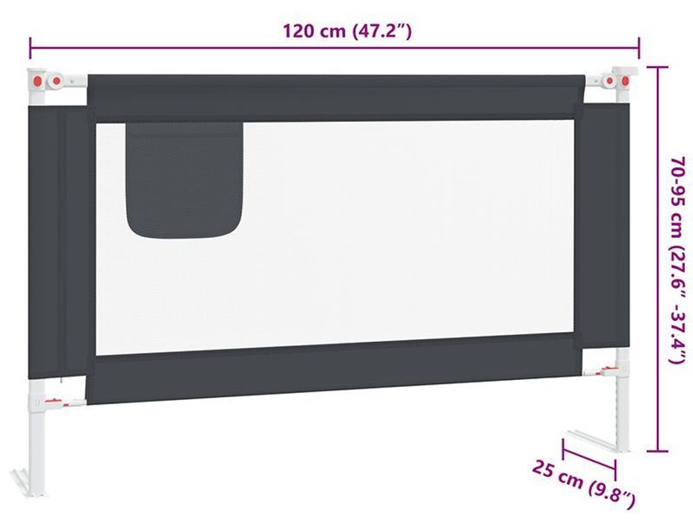 vidaXL Kleinkind-Bettschutzgitter Dunkelgrau 120x25 cm Stoff
