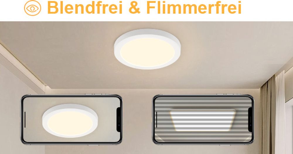ZMH LED Deckenleuchte Rund Flach Weiß Modern Warmweiß 3000K 18W IP44  für Küche Büro Kinderzimmer Schlafzimmer Ø23CM