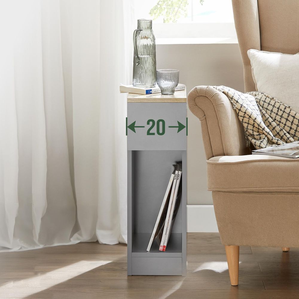 SoBuy Nachttisch schmal Nachtschrank kleiner Beistelltisch 20cm Breite mit Schublade für Schlafzimmer Wohnzimmer kleine Räume Hellgrau FBT111-HG
