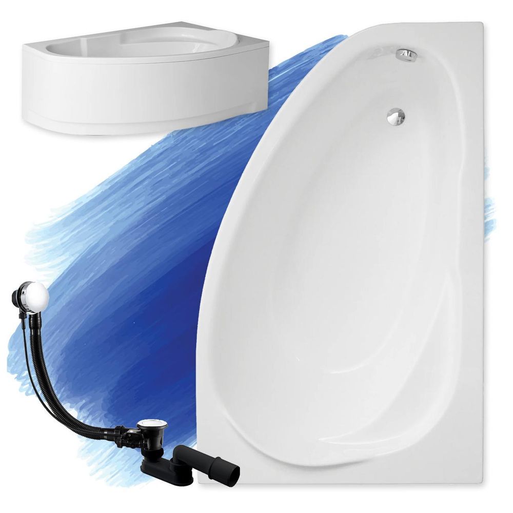 Weiß Eckbadewanne mit modernem, dargestellt mit einem schwarzen Ablauf