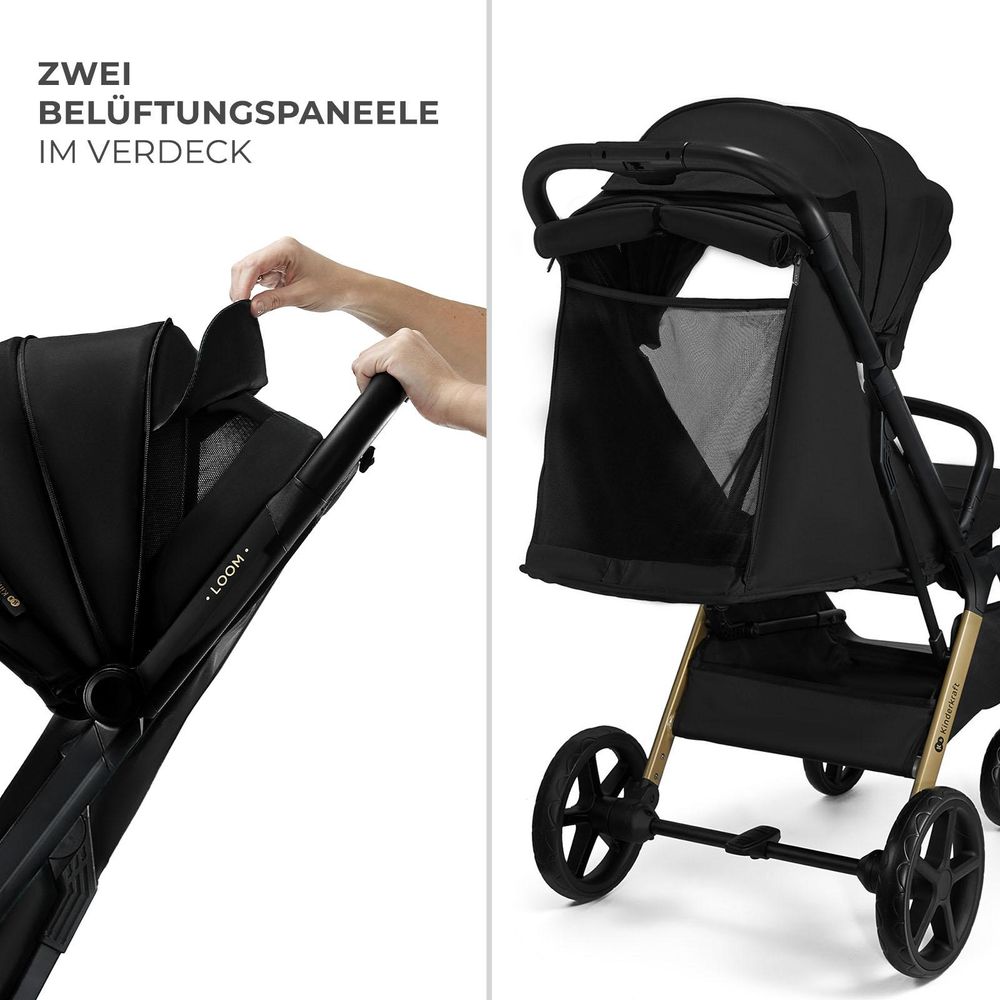 Kinderkraft LOOM – Grüner Buggy bis 27 kg, pannensichere Räder, leicht & kompakt, ideal für Reisen und Alltag, Schwarz