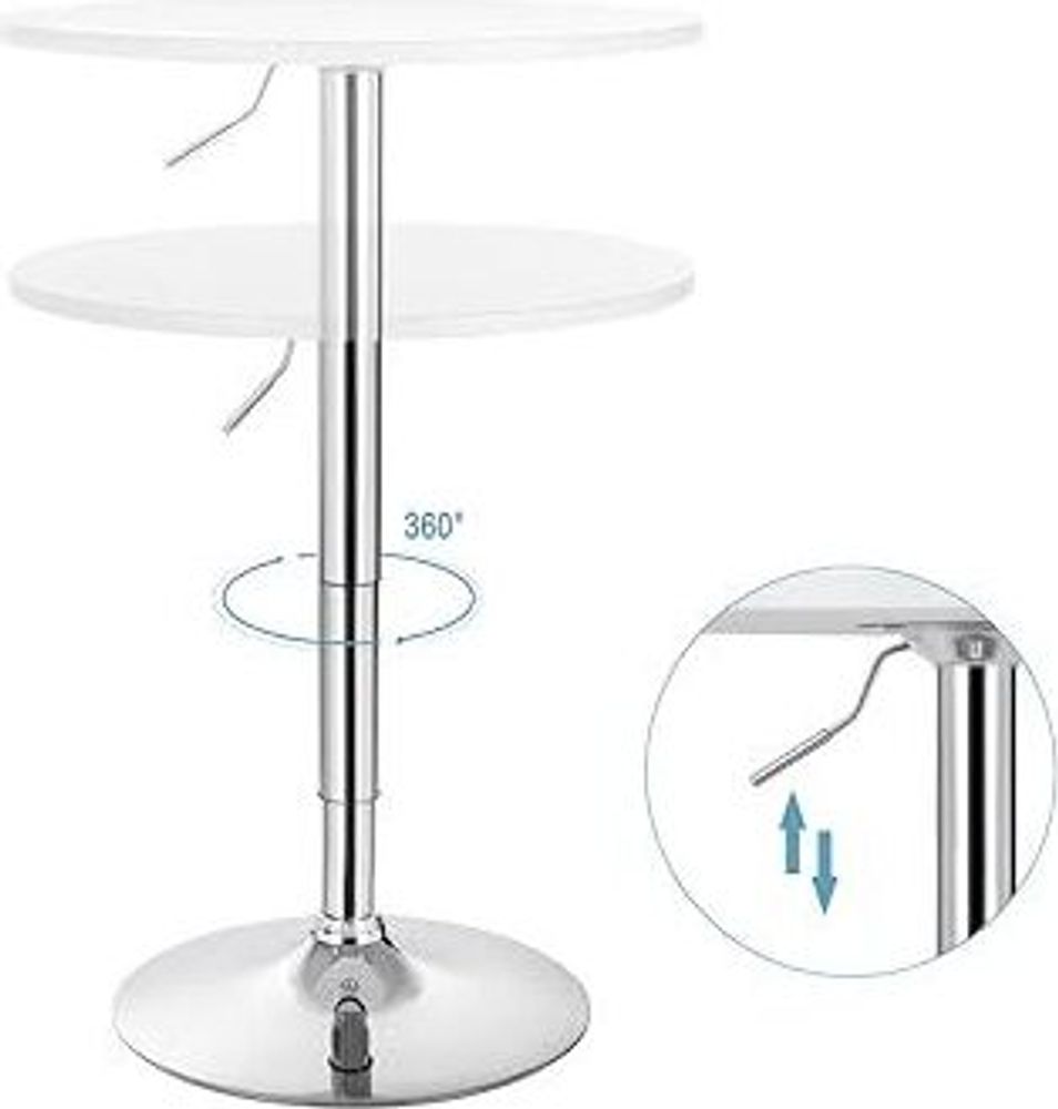 WOLTU Bartisch höhenverstellbarer Tisch 70-91 cm, Partytisch aus MDF Metall : Weiß Farbe: Weiß