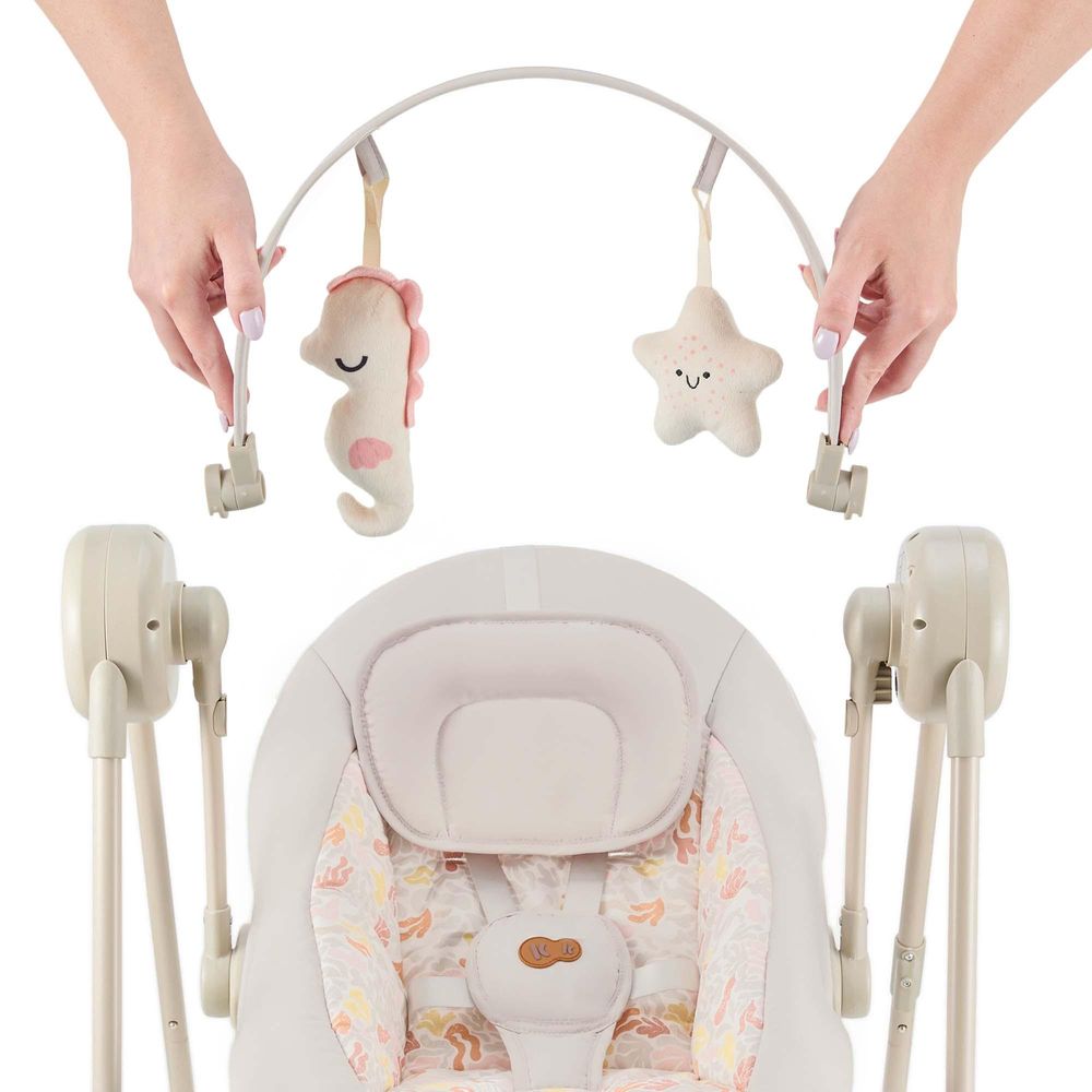Kinderkraft elektrische Babywippe SWINGEE – 5 Schaukelstufen – Timer – Musik – verstellbar & faltbar – nur 3,7 kg – Beige