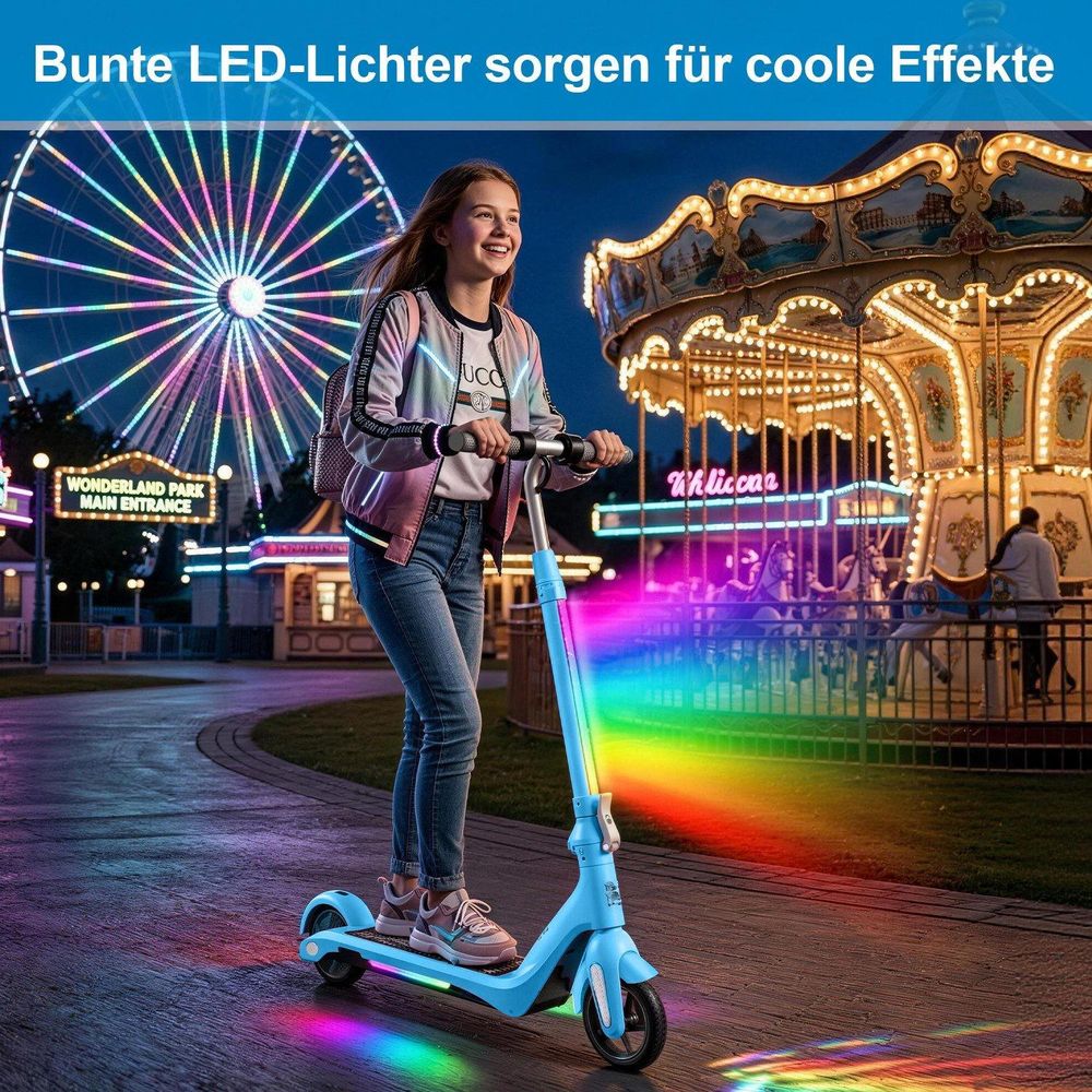Elektroscooter Kinder mit Langstrecken, bis zu 15km/h Kinderroller, Schnelle Installation zu Tragen E-Roller Für Kinder 6-12, Elektroroller Blau