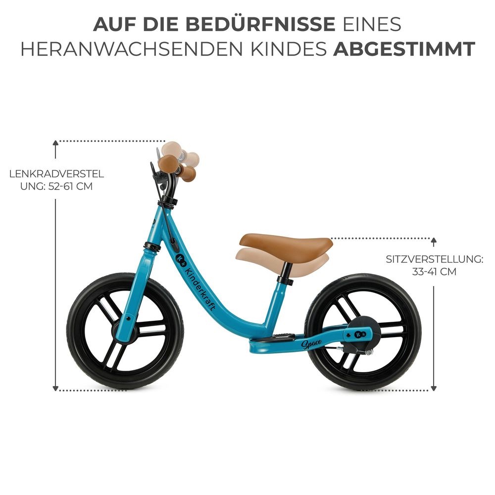 Kinderkraft SPACE Laufrad - Leicht, mit Handbremse - EVA-Schaumstoffräder - Verstellbarer Sattel und Lenker - Für Kinder ab 80 cm - Blau