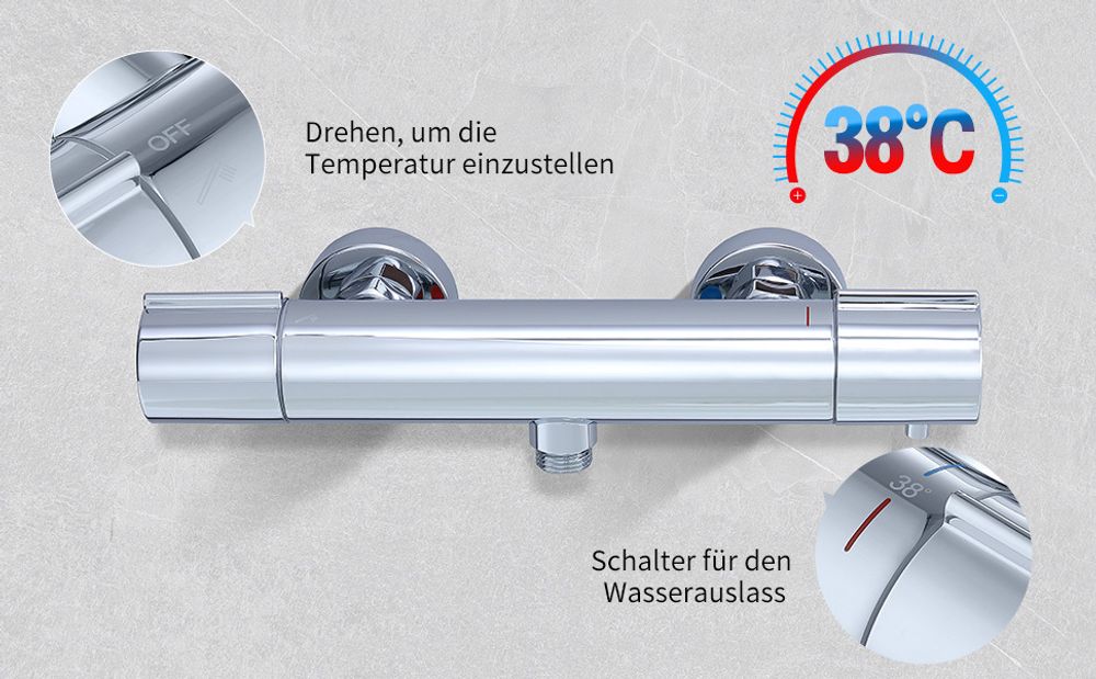 Duscharmatur mit Thermostat Chrom Mischbatterie Dusche mit 38°C Sicherheitstaste Duschthermostat Armatur Edelstahl Duscharmaturen Brausethermostat