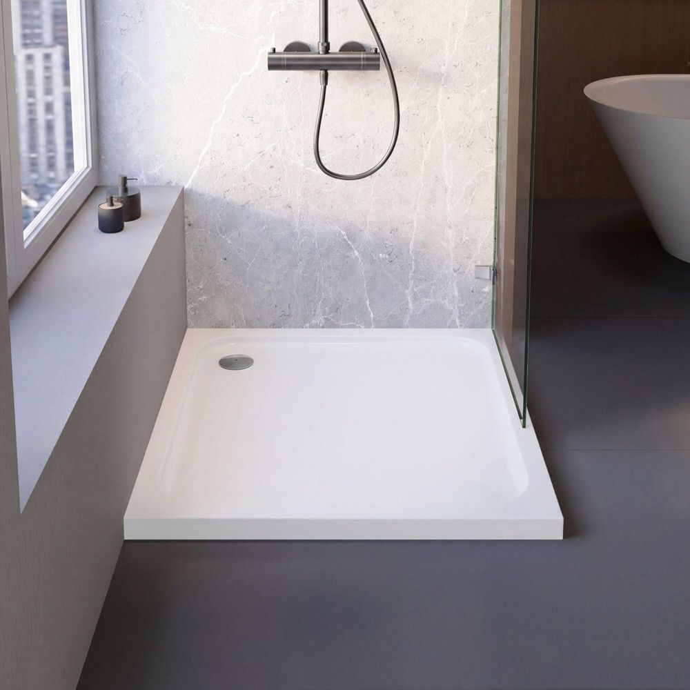 Schulte Duschwanne Adria 100x80 cm, Sanitäracryl Weiß, Set mit Hartschaum-Wannenträger + Ab- und Überlauf, Höhe 14 cm
