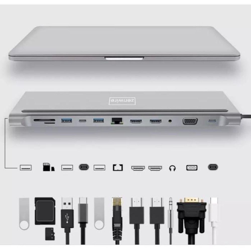 Dockingstation - 12-in-1 USB-C Hub - 2x HDMI 4K - RJ-45 - USB 3.0 - SD - für MacBook M1 M2 M3