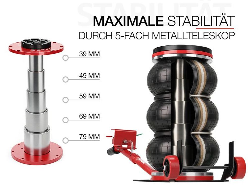 Pneumatischer Wagenheber AP-3000 STIX mit Luftkissen, Tragkraft 3T, Hubbereich 150–400 mm
