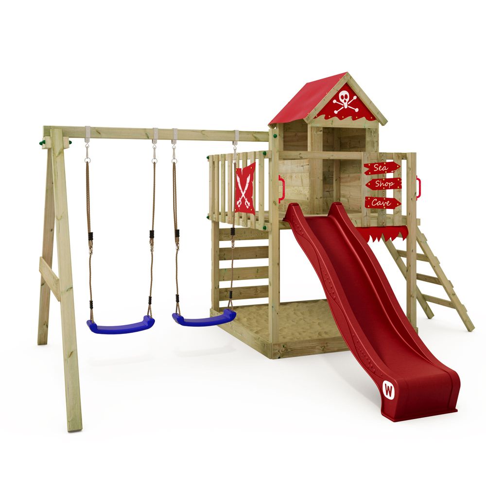 Spielturm Wickey Smart Cave mit Schaukel und Spielhaus in Rot