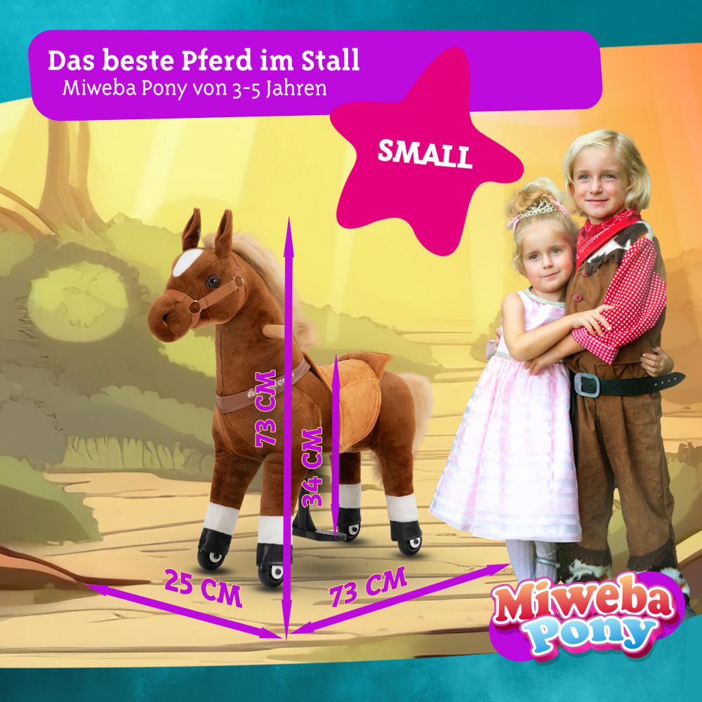 Miweba Pony Amadeus | Spiel Pferd für Kinder - Schaukelpferd - Stehpferd zum draufsitzen - Reitpferd - Indoor & Outdoor - Rücklaufbremse - 3-5 Jahre