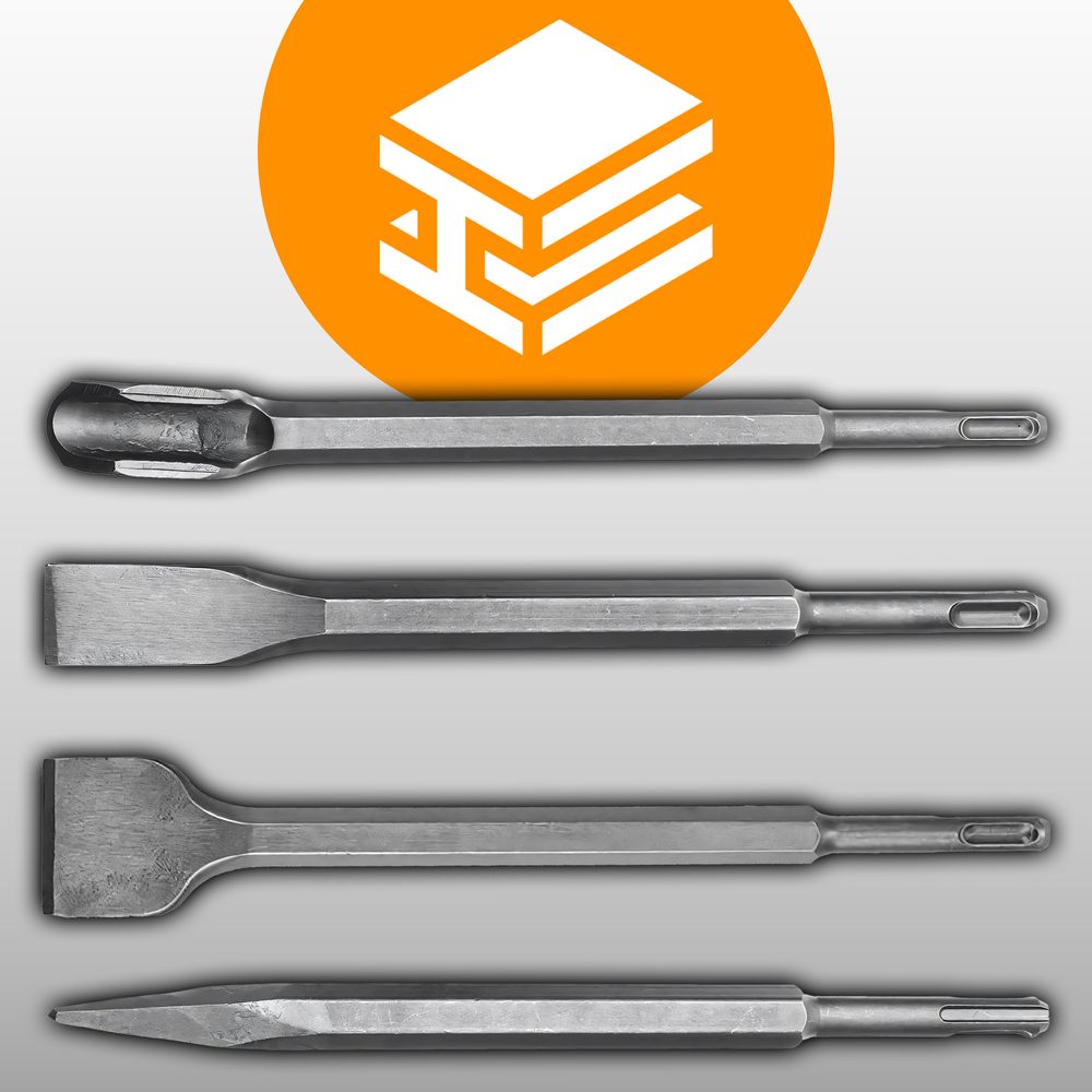 SDS-Plus Meißel-Set 4-teilig, inklusive Spitzmeißel, Flachmeißel & Breitmeißel, Rrgonomisch, Rutschfest, für präzises Meißeln & Demolieren 25 cm Retoo