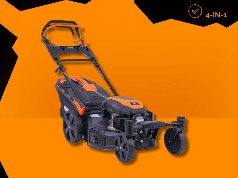 FUXTEC 4in1 Benzin Rasenmäher FX-RM5170agile - 170ccm | 51cm |schwenkbare Vorderachse | 37Kg | 4-Takt | Mulchfunktion | 60L Fangkorb | bis 1000m²