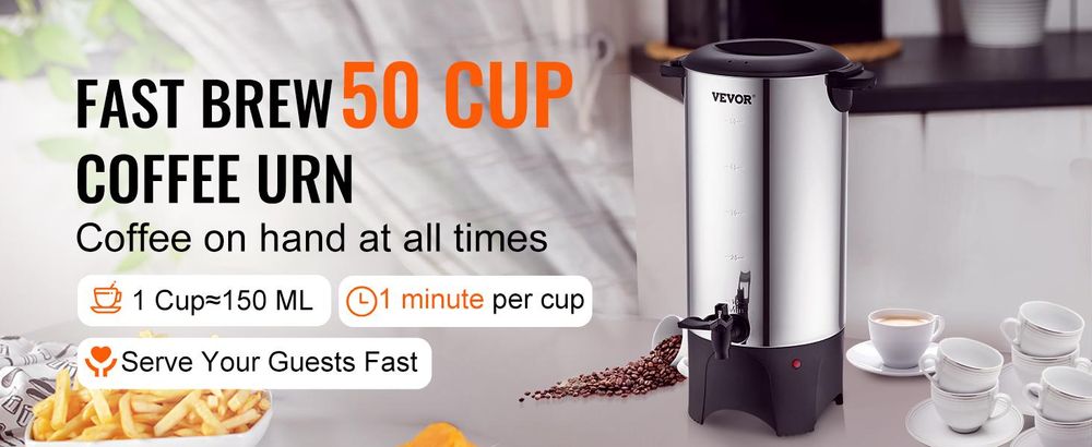 VEVOR Kommerzielle Heißgetränkespender Kaffee Heißwasserspender 50 Tassen, 1000 W Warmhaltebehälter Heißwasserspender 7,4 L Warmhaltebehälter Säfteimer für Büro, Partys, Café, Picknicks usw.