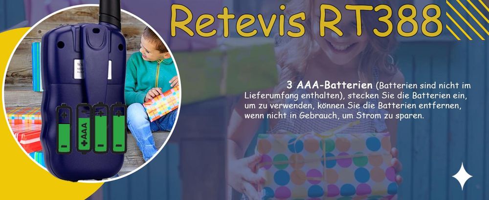 Retevis RT388 Walkie Talkie, Spielzeug ab 4-12 Jahre, Funkgeräte mit 3km Große Reichweite , Geschenke zum Schulanfang für Kinder