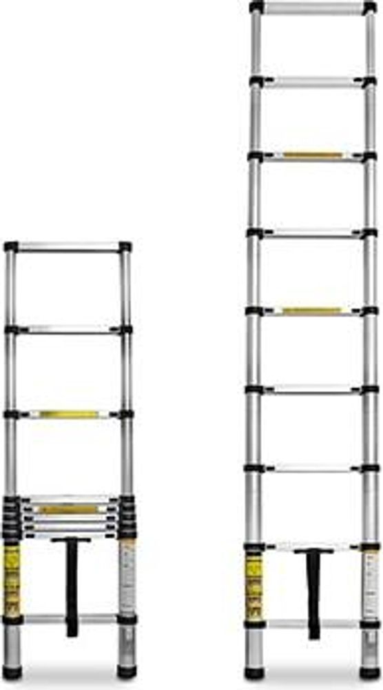 Eaxus® Teleskopleiter 2,6m - DIN EN 131 Aluminium Mehrzweckleiter Ausziehbar mit 9 Stufen, Silber