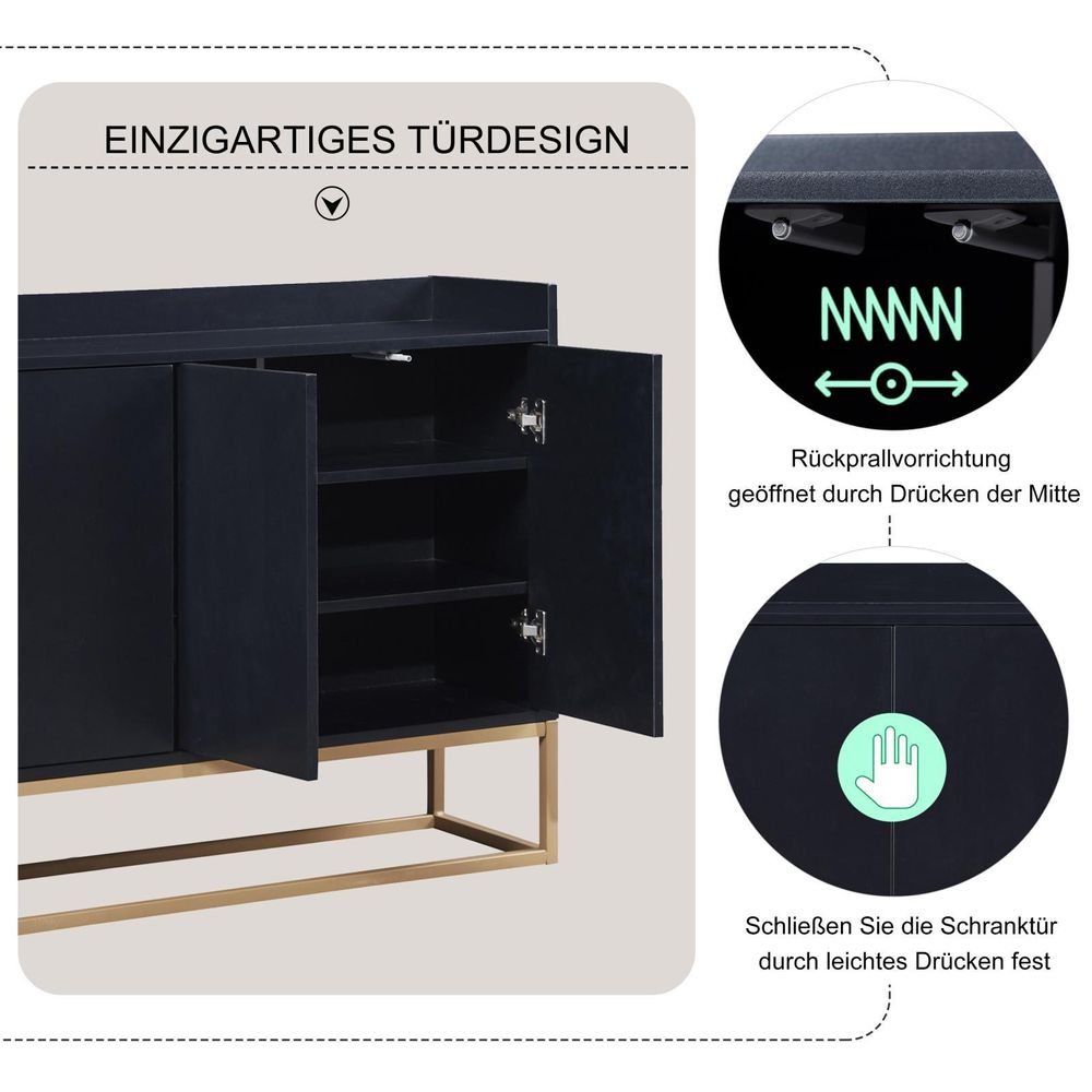 Schöne moderne Kommode mit 4-Türiger 120 cm Sideboard Schrank für Esszimmer, Wohnzimmer, Küche - Schwarz