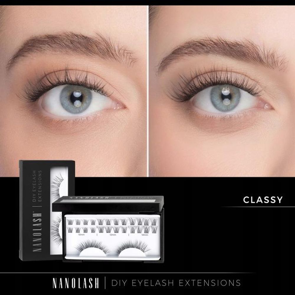 Nanolash DIY Extensions Starter Kit Zestaw sztuczne rzęsy 10.12.14mm Classy 36 sztuk + Bonder do rzęs, 5 ml + Sealer do rzęs, 5 ml + Aplikator do rzęs, 1 sztuka + Remover do rzęs, 5 ml