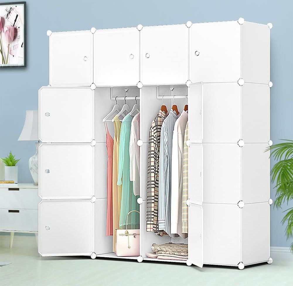 Grosser Weisser Modularer Kleiderschrank 16 Regale Bücherregal Xxl