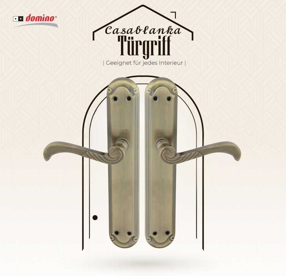DOMINO Türgriff Blind Drückergarnitur | Langschildgarnitur | Türklinke für Zimmertür, Bürotür, Kellertür & Innentür | L-Form | Türbeschläge aus Aluminium | Bronze Türdrückergarnitur | CASABLANKA M3