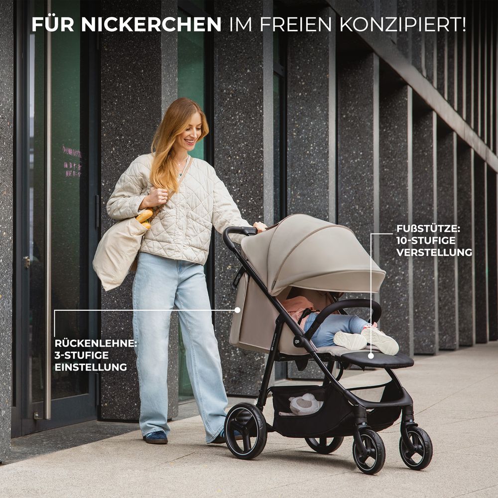 Kinderkraft TRIG 3 - Großer Kinderwagen bis 25 kg - Einhändig faltbar - Verstellbare Rückenlehne - Wasserdichtes Verdeck - Große EVA-Räder - Beige