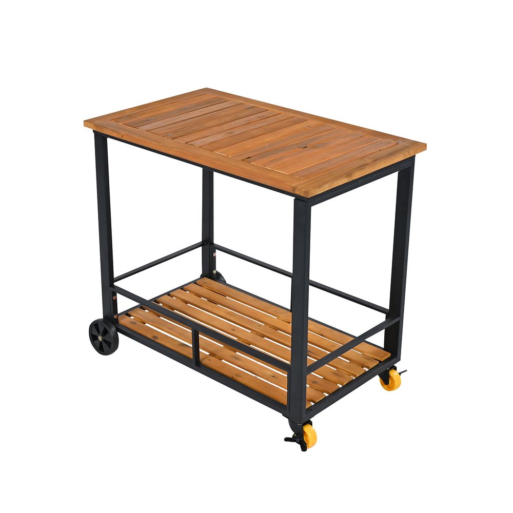 MODFU Garten Lounge Set Gartenmöbel, Garten Loungesessel Balkonmöbel-Set, Esstisch und Stuhlset aus Akazienholz,6-7-Sitzer mit Sesseln und abnehmbarem Esswagen Schwarz + Grau+Natur