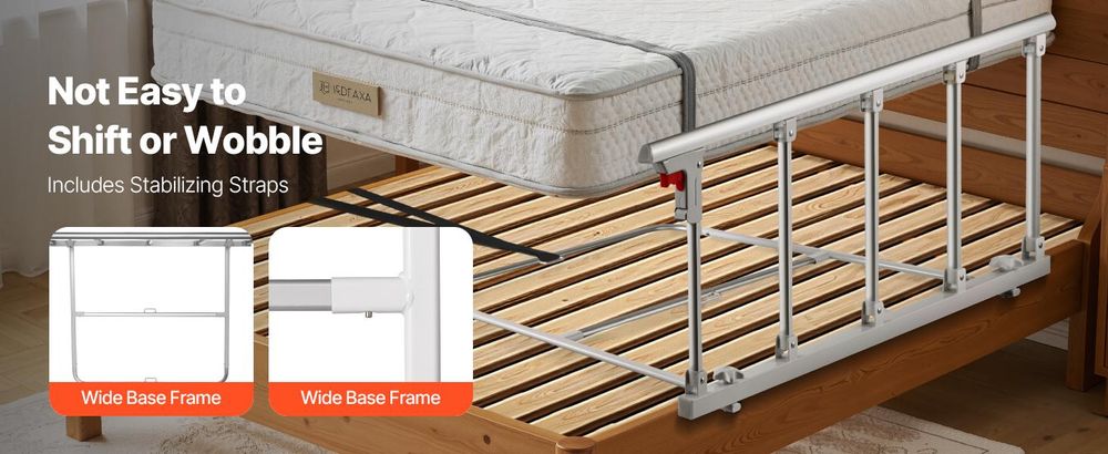 VEVOR Klappbares Bettgeländer für Senioren, 122 cm Bettseitengeländer mit Befestigungsriemen, höhenverstellbares Rohr-Bettseitengestell, hochfester Metall-Senioren-Bettbalken, Handgriff passt für King, Queen, Full, Twin, Ja, Nein
