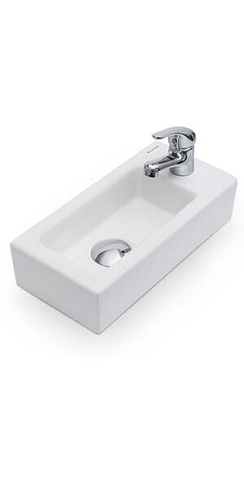 VILSTEIN Hänge- oder Aufsatz Waschbecken Gäste WC | kleines mini Handwaschbecken | Keramik Waschtisch klein | 36,5x18x9 cm | Hahnloch Rechts