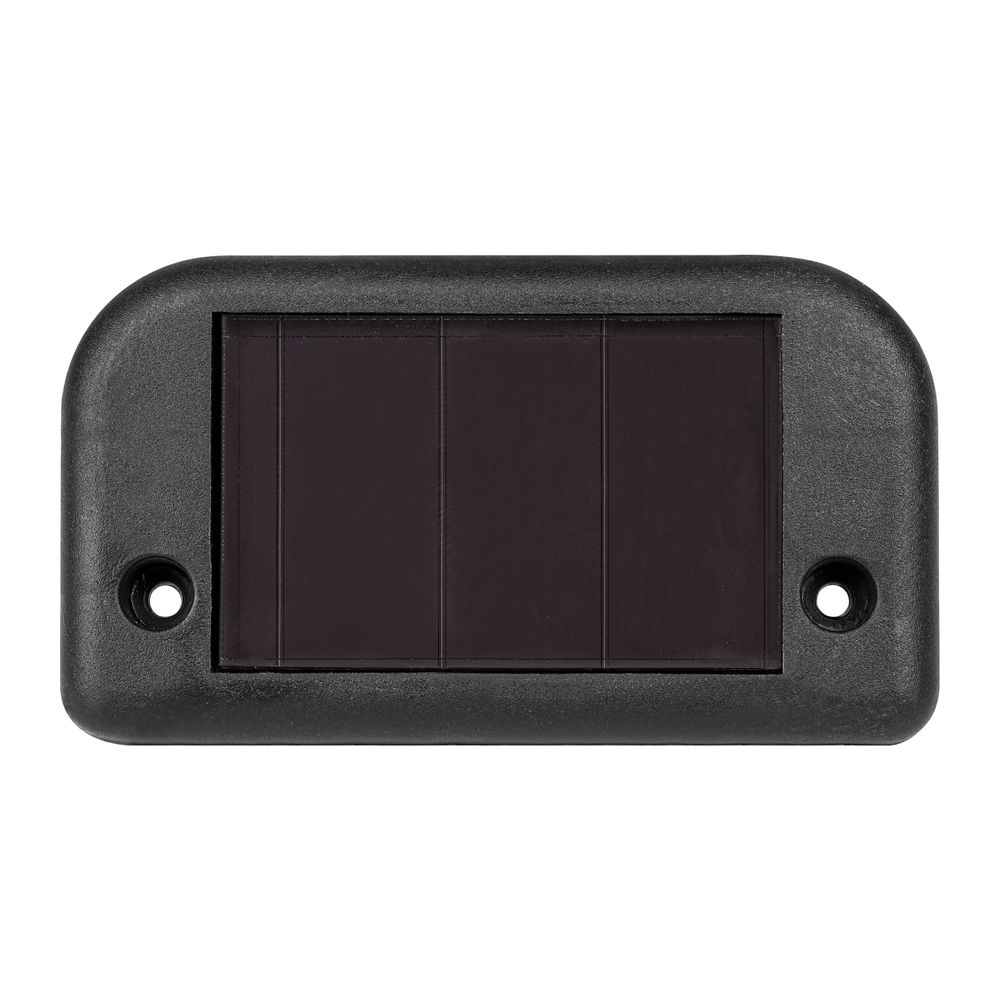 Schwarzes Solarmodul für Lampe, Ansicht von oben, Befestigungslöcher an den Seiten.