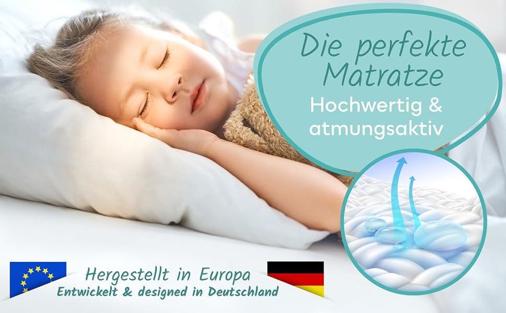 Sun Garden Kindermatratze 80x160 | 90x200 | 120x200 cm Matratze für Kinderbett, Bezug waschbar, Optimal für Kinder, Bezug mit Klimafaser-Versteppung