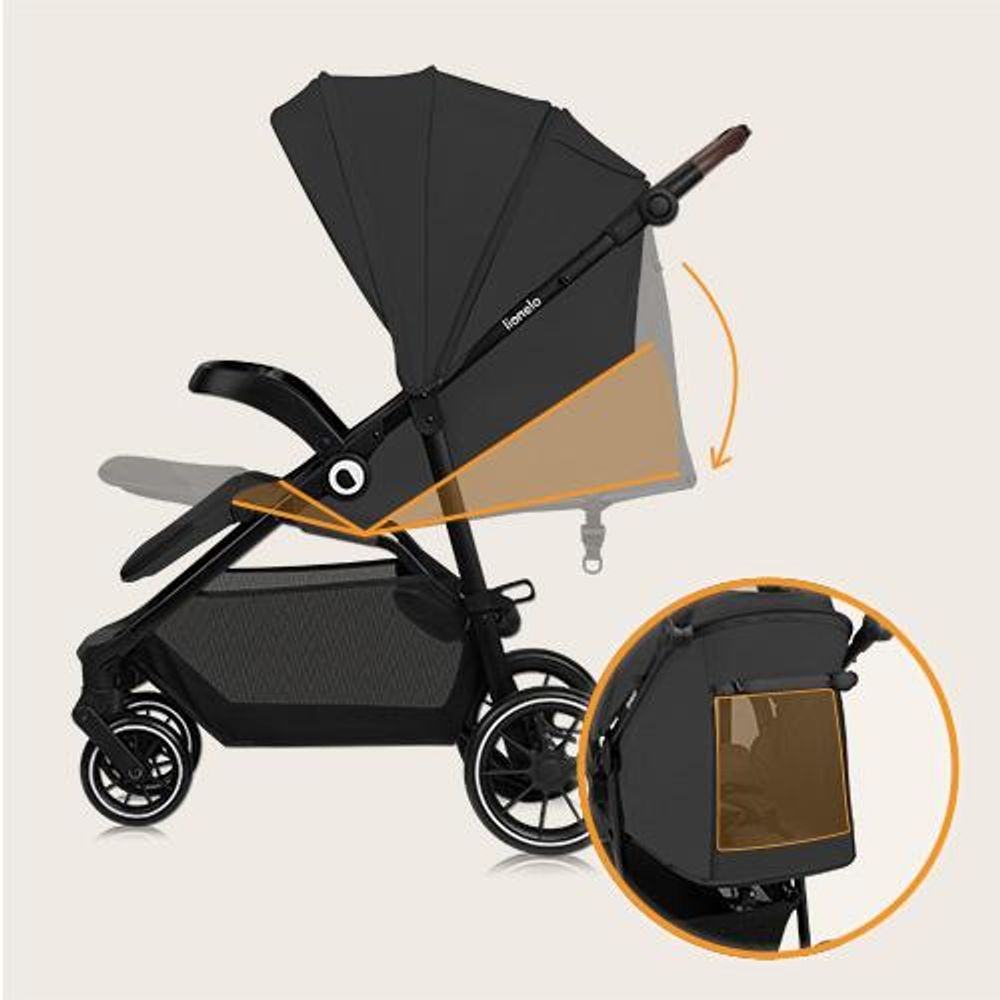 Lionelo Emma One Buggy bis zu 22 kg Schwenkbare 360 Räder Einhändig klappbar Verstellbare Rückenlehne und Fußstütze XXL-Verdeck UPF50+ Grau
