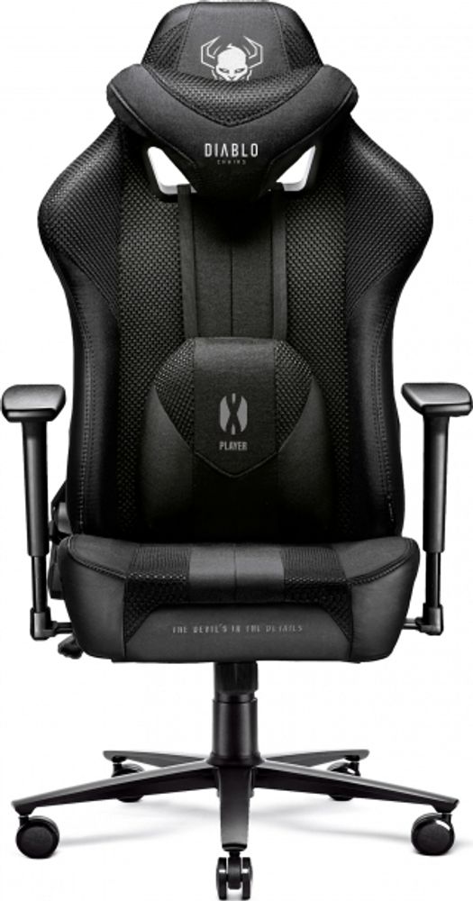 Diablo X-Player Gaming Stuhl Bürostuhl Schreibtischstuhl Stoff 3D Armlehnen Ergonomisches Design Nacken/- Lendenkissen (Schwarz-Schwarz, Normal)
