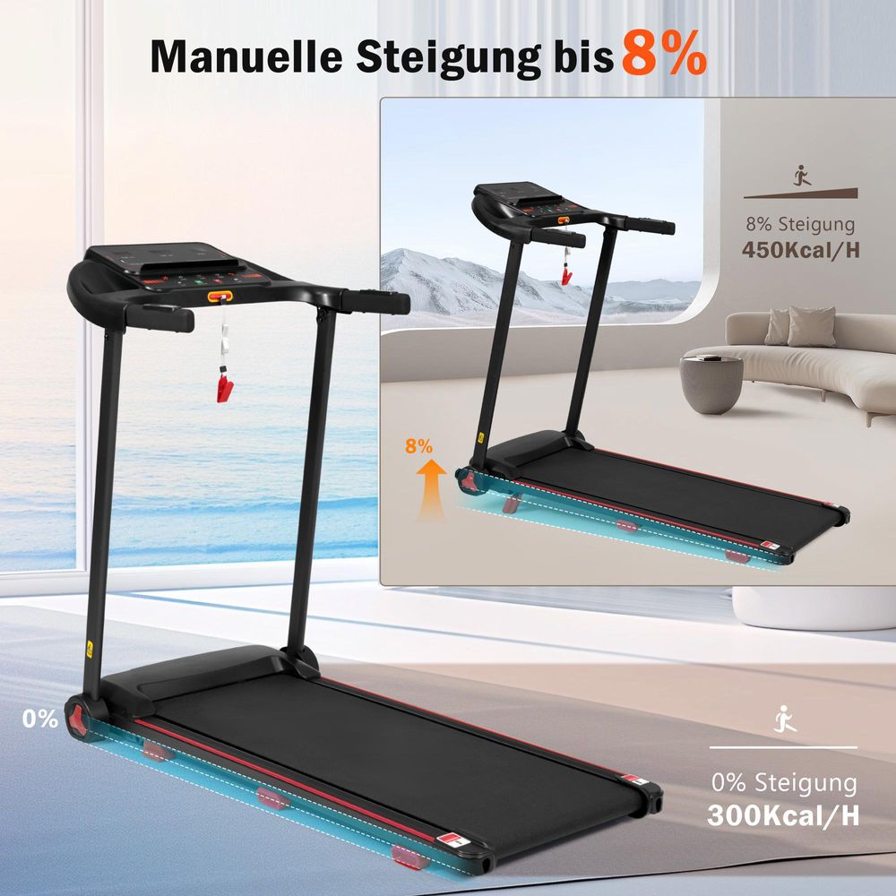 Merax Laufband Klappbar mit 8% Steigung, 3,0 PS Motor, bis 14km/h, 110x40cm Lauffläche, LED Display & Bluetooth, Stoßdämpfung, Max 120KG